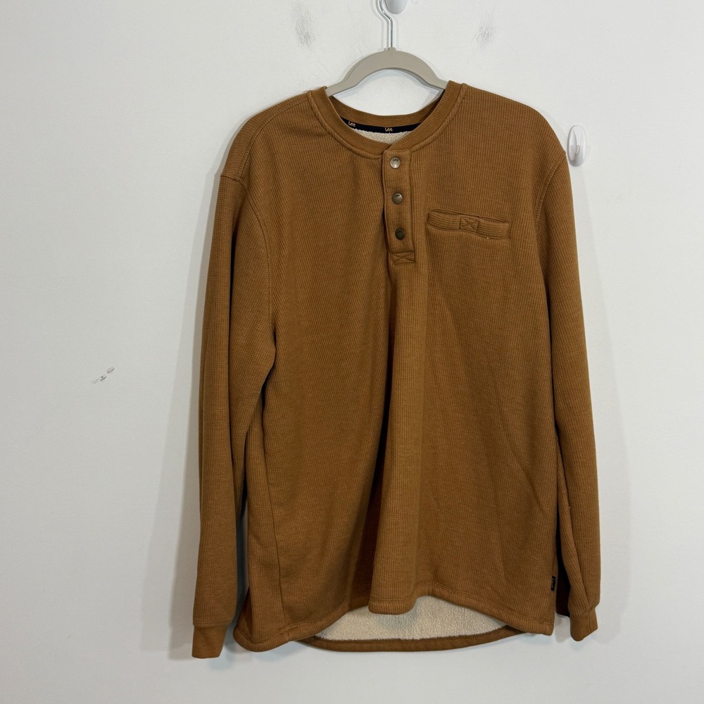 Lee Mens Henley XL Brown Premium Select Sherpa Lined Thermal Waffle Knit Rugged